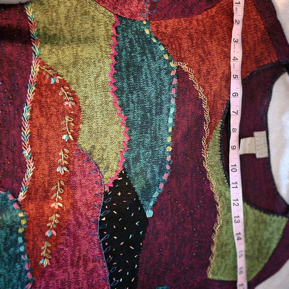 Vintage Colorful Patchwork Knit Sweater Womens Large - Picture 3 of 14